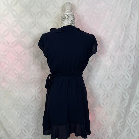 Aritzia Sunday Best Ruffle Wrap Chiffon Navy Mini Dress Size 2 - Picture 10 of 12